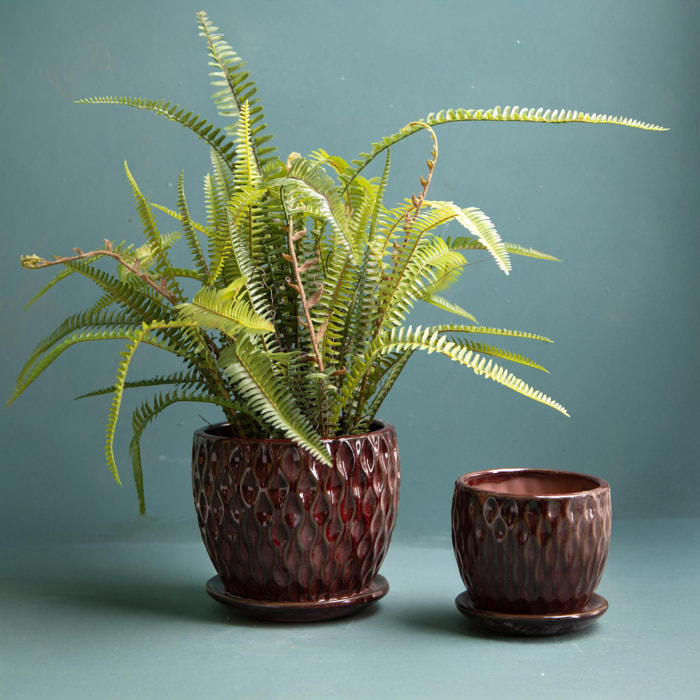 Set 2 cachepot damascato - Colore Rosso - 19xH16,5x19cm - Bianchi Dino