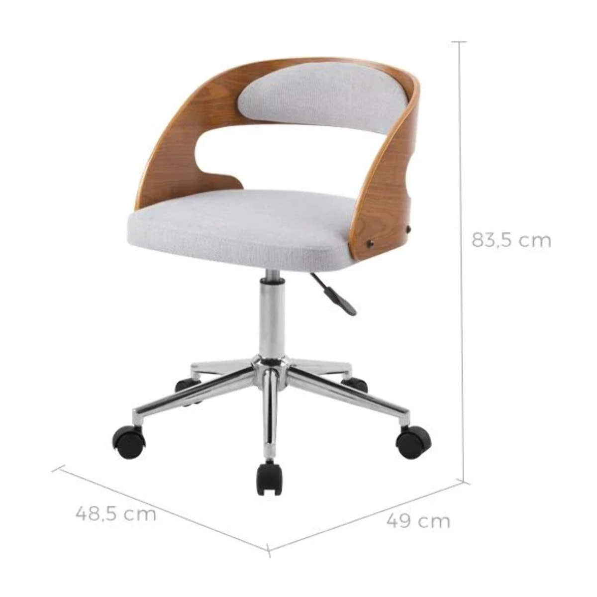 Chaise de bureau pivotante et réglable en bois et tissu gris - Louis