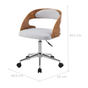 Chaise de bureau pivotante et réglable en bois et tissu gris - Louis