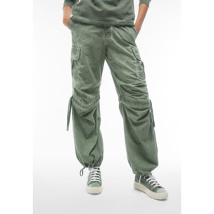 Pantaloni cargo da donna in tessuto popeline effetto used