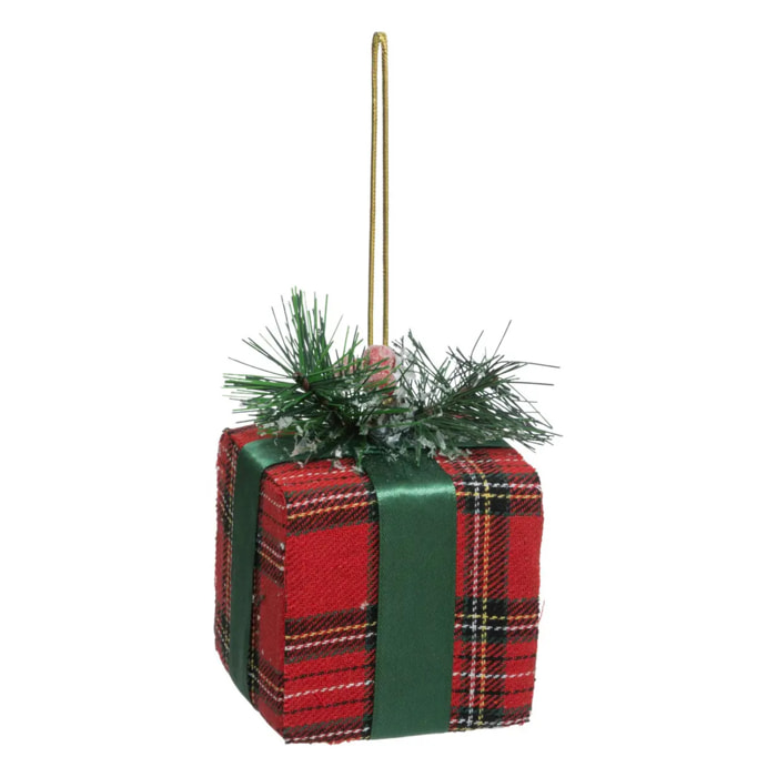 Sujet cadeau tartan 10cm polystyrène rouge