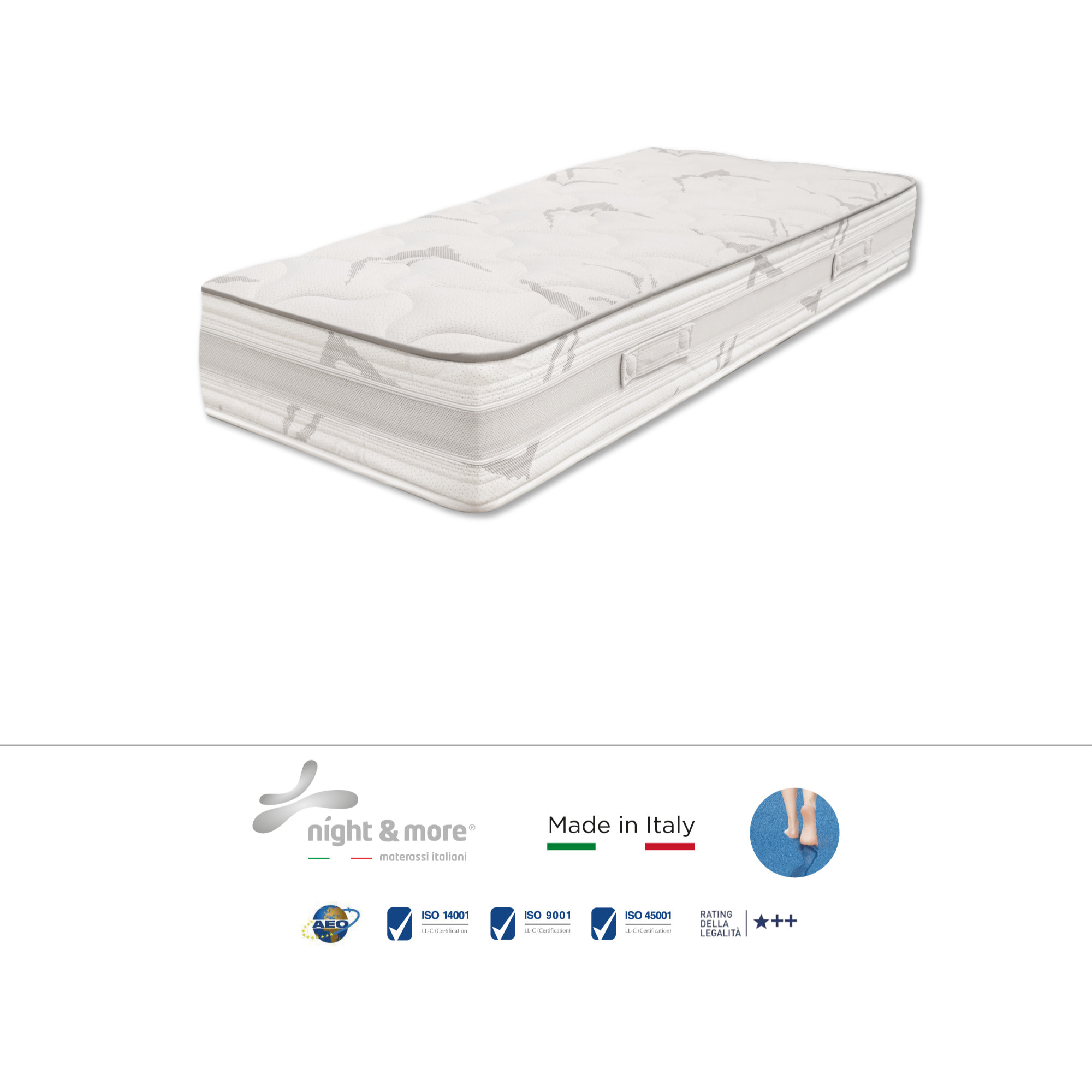 Combinazione: Materasso "Dalia" sfoderabile in schiuma poliuretanica ad alta densità e Memory Foam con cristalli di gel H23 cm 90x190 con guanciale Aloe Vera