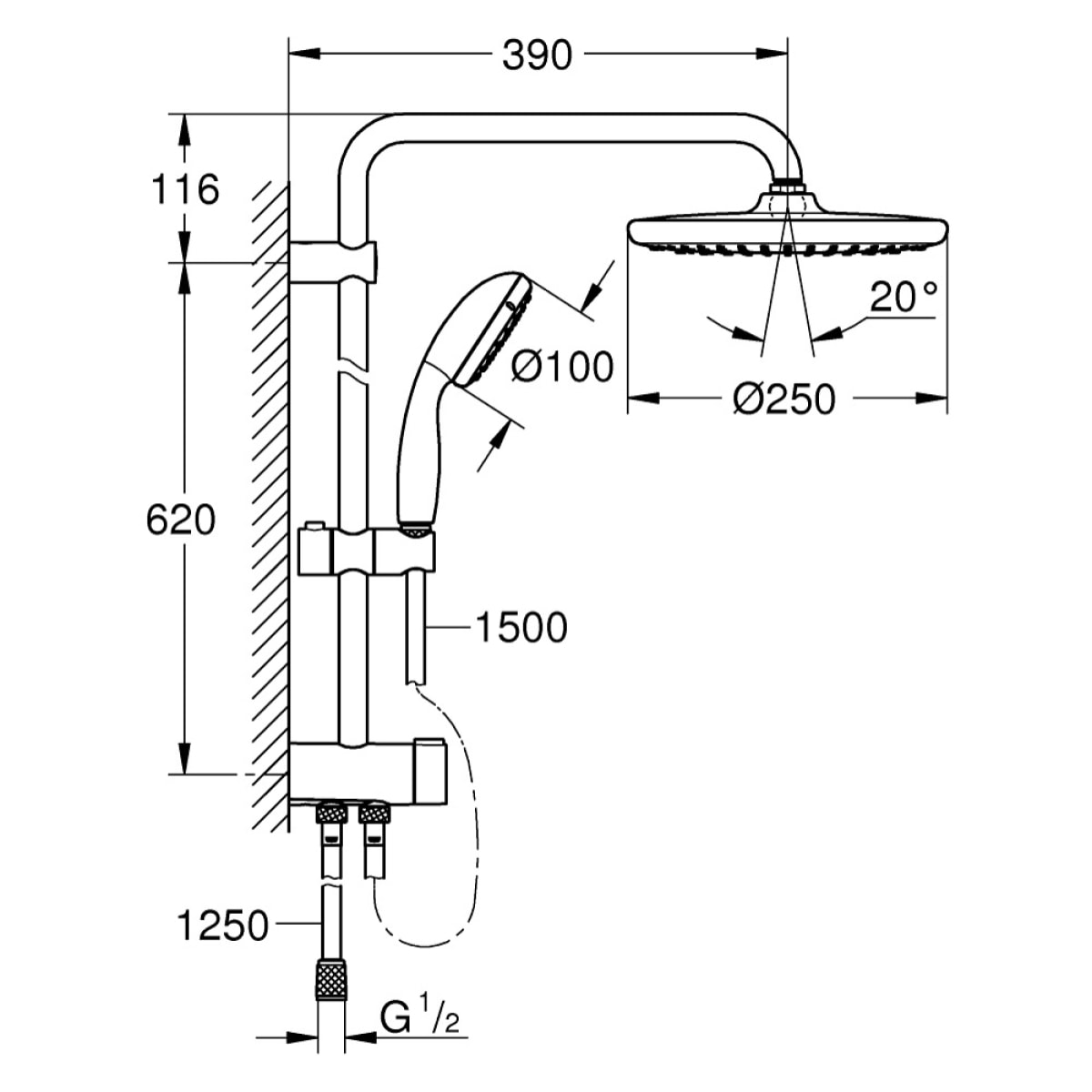 GROHE Vitalio Start System 250 Colonne de douche avec inverseur manuel 26817000