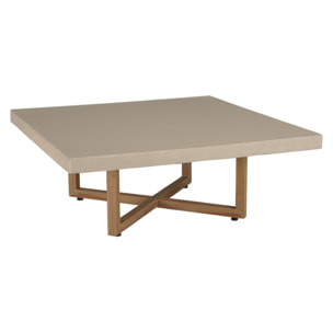 DAK - Table basse carrée 107x107cm en béton et bois de teck beige