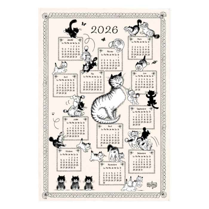 Torchon Dubout Calendrier chatons 2026