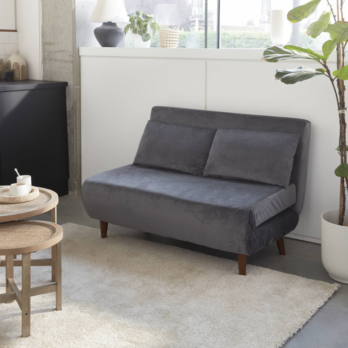 Canapé convertible 2 places gris foncé - Guesta - pieds bois. banquette. dossier inclinable