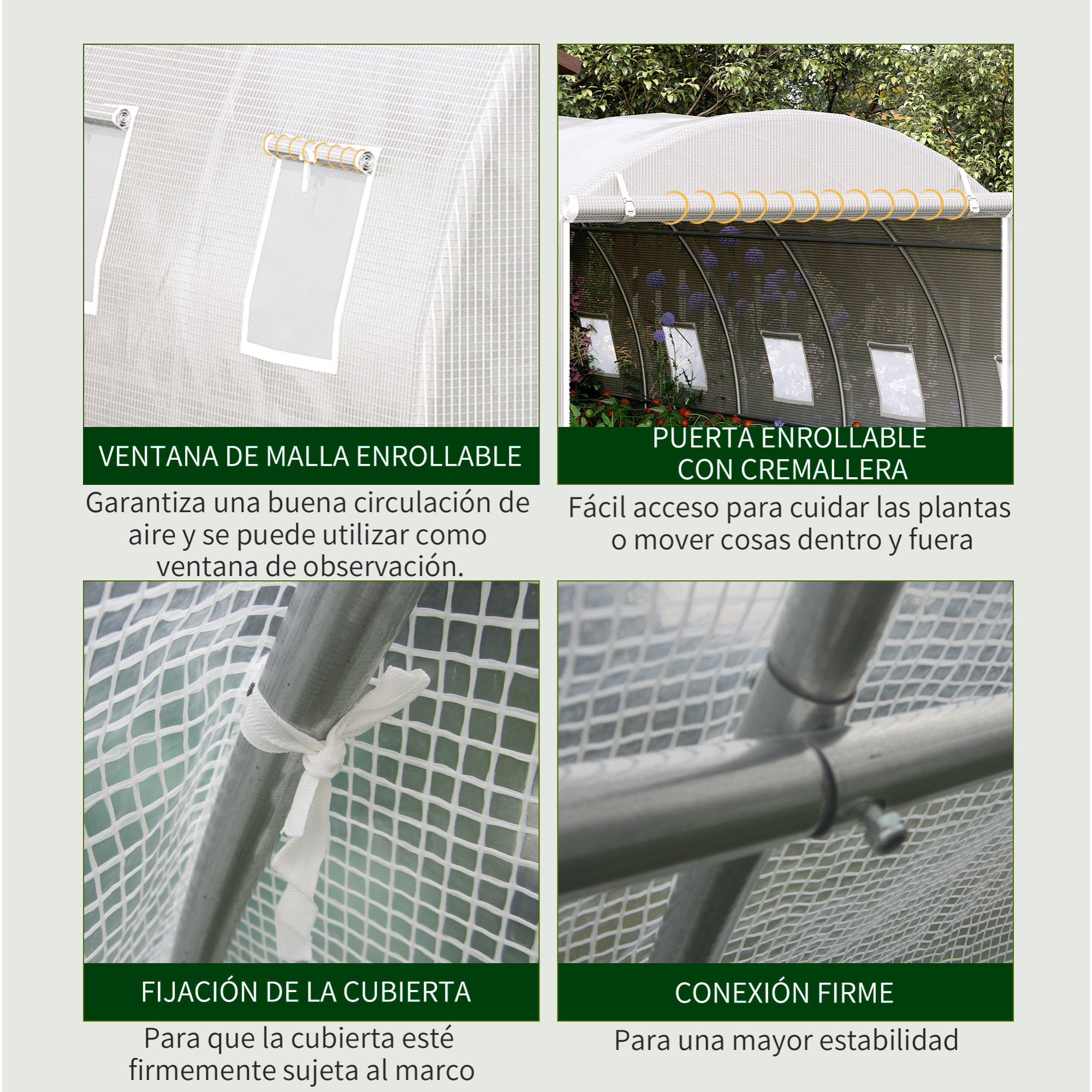 Invernadero de Túnel 6x3x2 m con Puerta Enrollable 12 Ventanas Cubierta de PE 140 g/m² y Metal Galvanizado para Cultivos Plantas Verduras Blanco