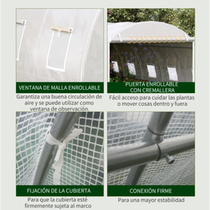 Invernadero de Túnel 6x3x2 m con Puerta Enrollable 12 Ventanas Cubierta de PE 140 g/m² y Metal Galvanizado para Cultivos Plantas Verduras Blanco