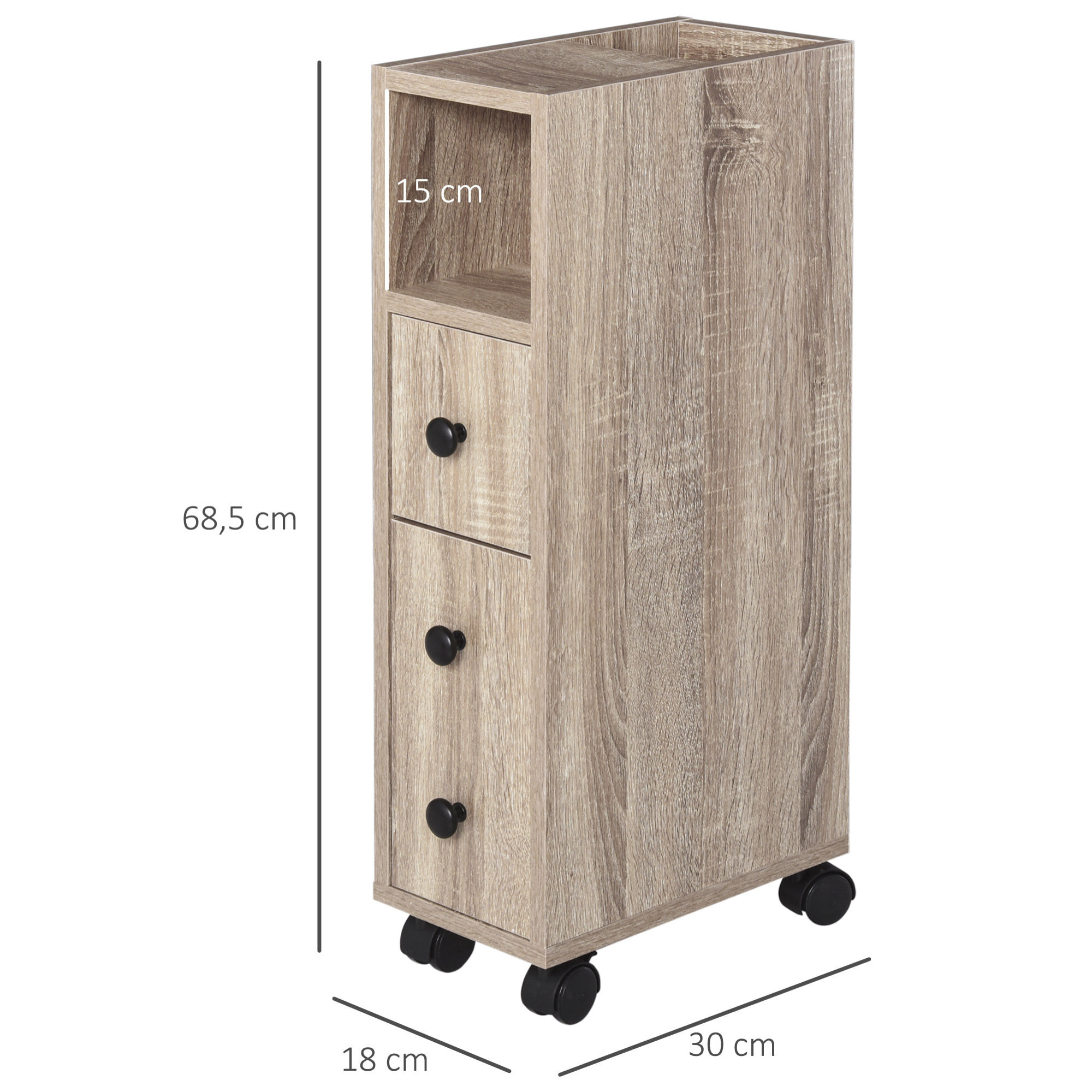 Armario de Baño con Ruedas de Madera 18x30x68,5cm Roble