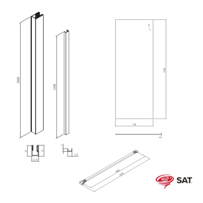 Walk-in 80x200cm Paroi en verre Crystal Glass® 8 mm anticalcaire, avec bras et profilés or (SATBWI80PRZ)