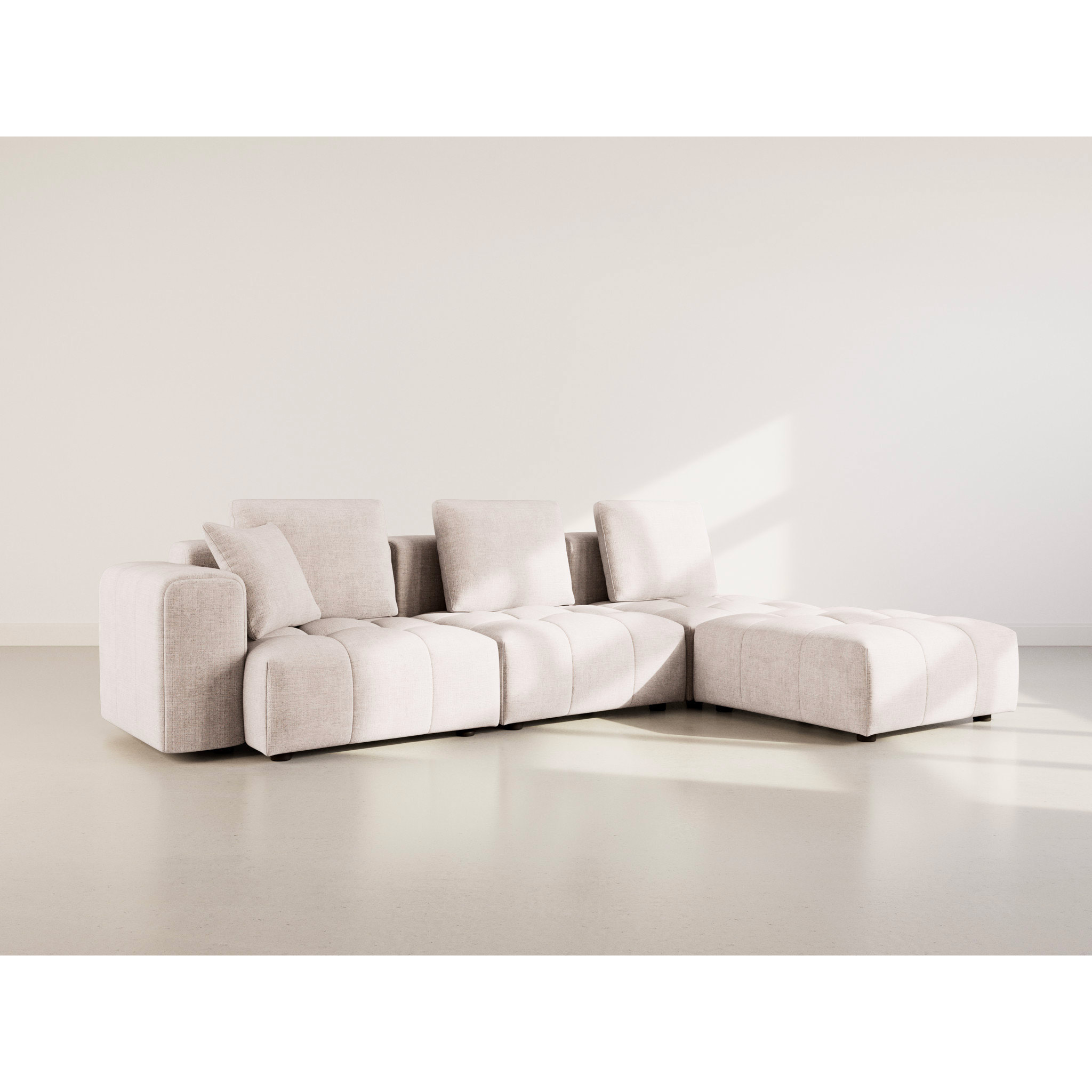 Colette - Canapé modulable d'angle réversible 4 places en velours texturé - Beige