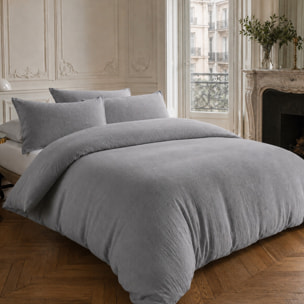 Parure housse de couette 100% gaze de coton unie gris charbon, RELAX