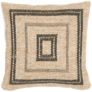 NATURE - Housse de coussin aspect jute motif carré noir 50x50