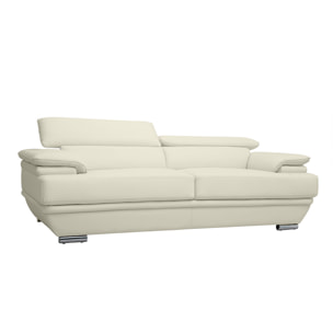 Canapé design avec têtières ajustables 3 places cuir blanc et acier chromé EWING