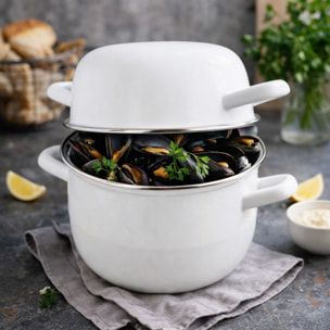 Marmite à moules 18cm en acier émaillé blanc