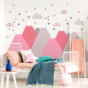 Stickers muraux enfants - Décoration chambre bébé - Autocollant Sticker mural géant enfant montagnes scandinaves PINKA