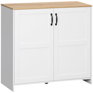 Buffet 2 portes 2 étagères réglables panneaux particules blanc aspect bois clair