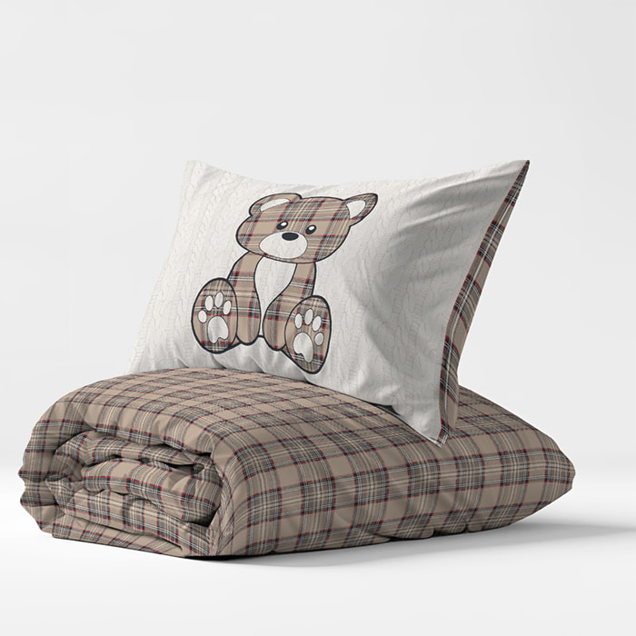 Parure copripiumino orsetto tartan inverno beige
