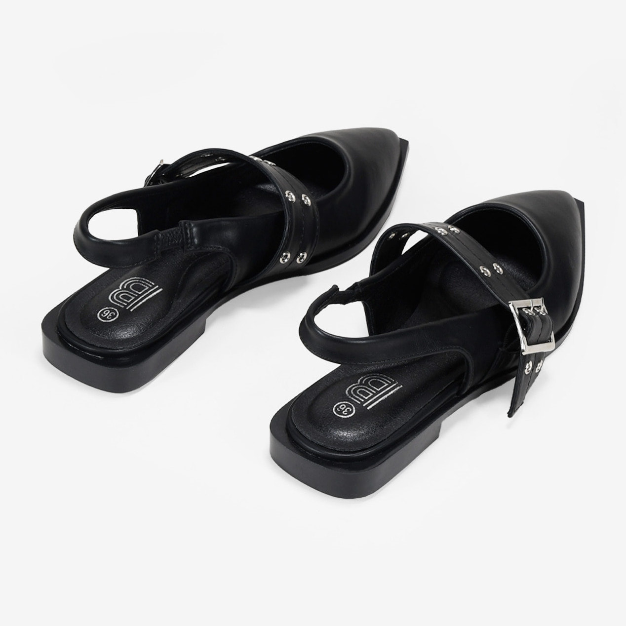 Bailarinas destalonadas negras con tira y hebilla