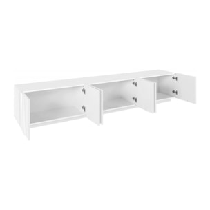 Mobile da soggiorno Porta TV, Made in Italy, Supporto per TV da salotto a 6 antine battenti con dettaglio, cm 244x44h46, colore Bianco lucido