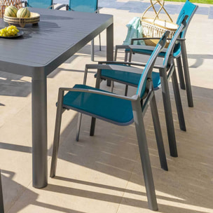 Fauteuil de jardin empilable "Axant" bleu canard & graphite en aluminium traité époxy