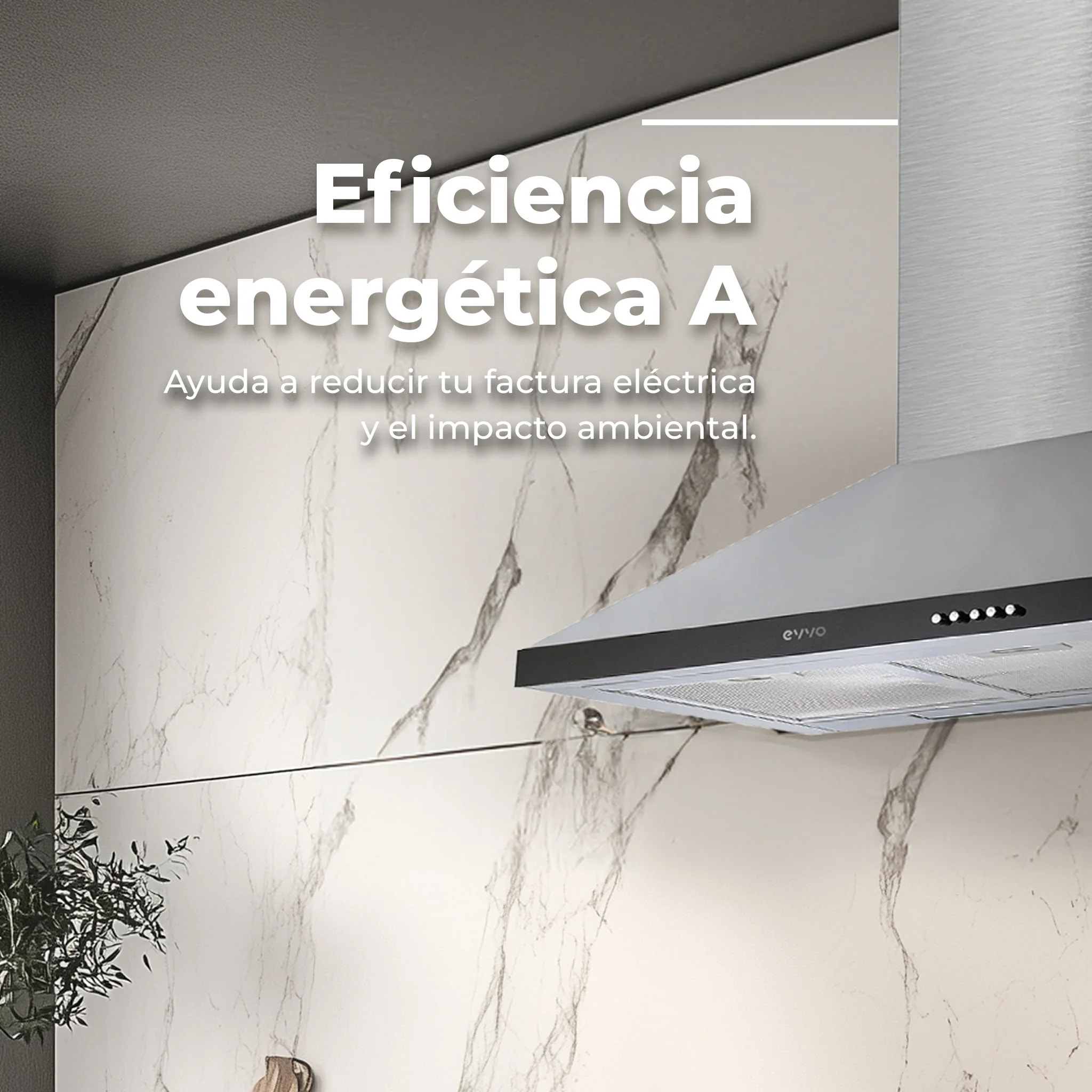 Campana Extractora EVVO CE21 Pyramid, 60 cm, Inox, 650 m³/h, 3 Velocidades, Energía A