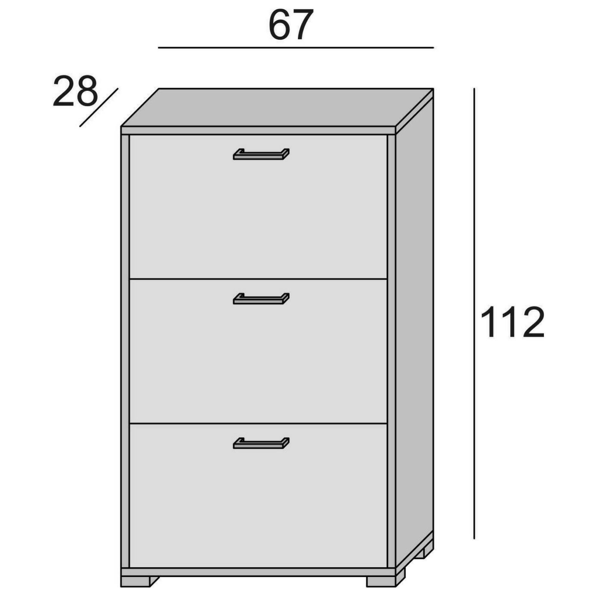 Scarpiera Peonia, Mobile multiuso da ingresso con 3 ante a ribalta, Armadietto portascarpe a doppia profondità, 100% Made in Italy, Cm 67x28h112, Cemento e Azzurro