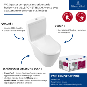 WC à poser compact sans bride sortie horizontale Avento avec abattant frein de chute et SlimSeat