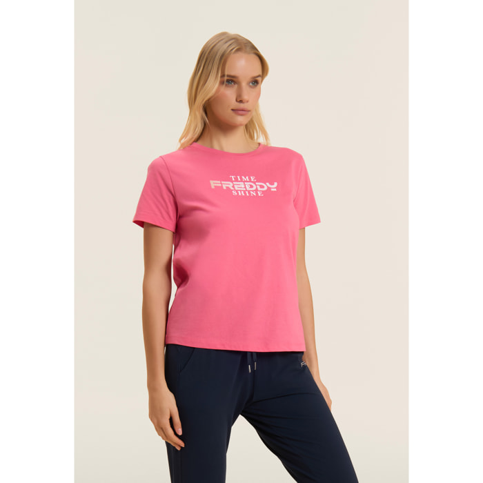 T-shirt Comfort Fit con Logo FREDDY e Slogan "Time Shine"