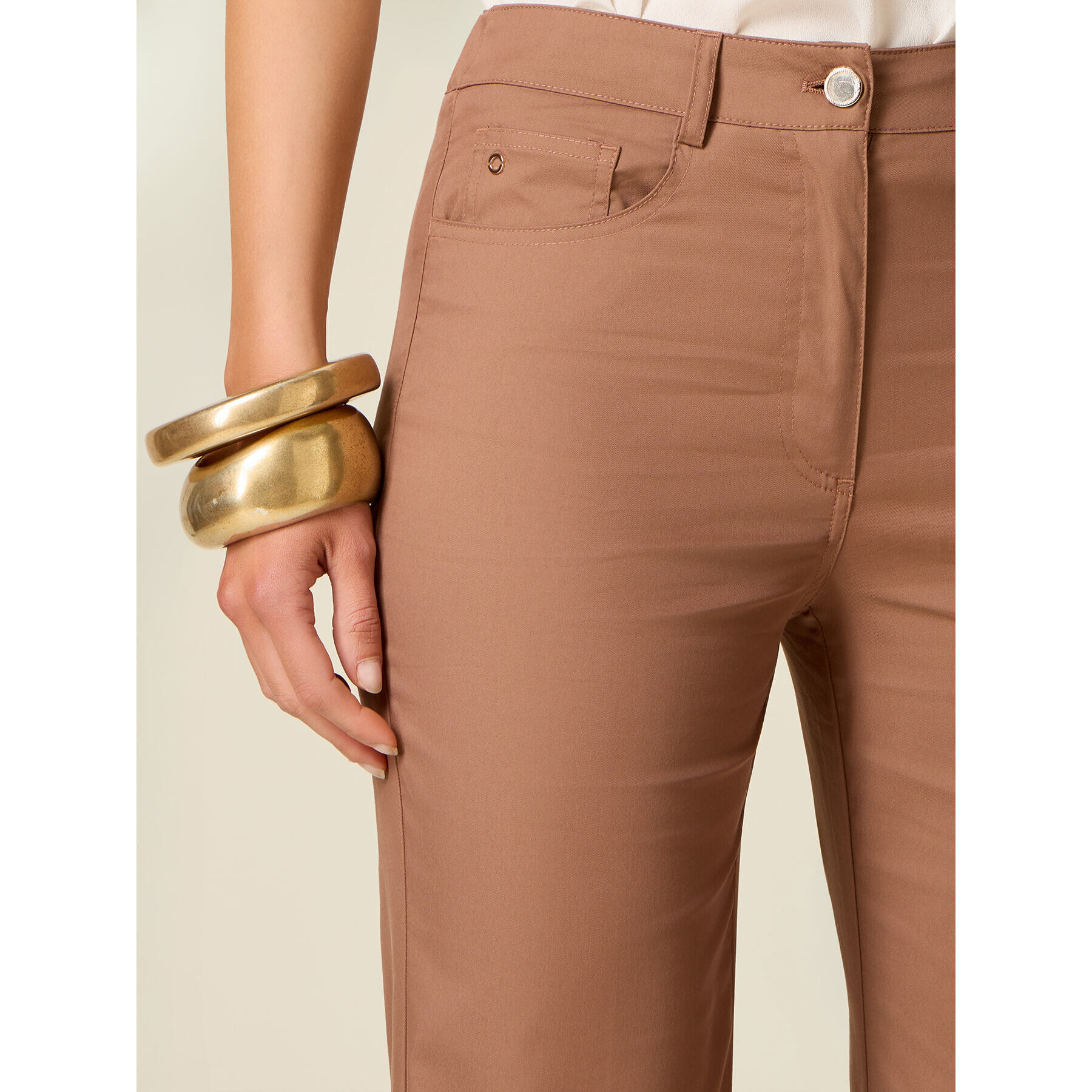 Oltre - Pantaloni cropped con risvolto - Beige