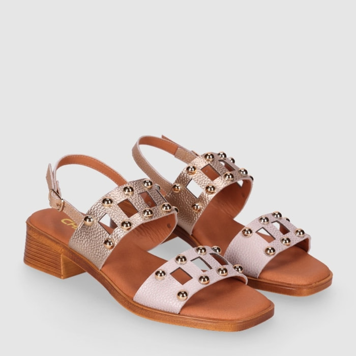 Sandalias de Piel - Multi-Platino - Tacón: 4 cm