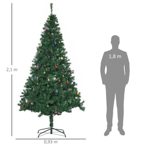 HOMCOM Árbol de Navidad Artificial 210 cm Ignífugo con 1036 Ramas Adornos Decorativos Hojas de PVC Apertura Automática Soporte Metálico Decoración Navideña para Interiores Verde