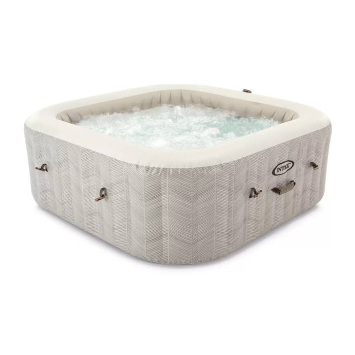 Intex 28472NP - Idromassaggio Gonfiabile Quadrato PureSpa Chevron Deluxe, 6 Posti, 170 Getti, PVC, Multicolore, 196x196x