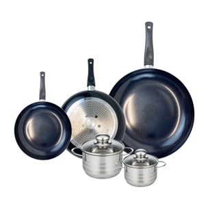 Ensemble de 3 Poêles de cuisson 20, 24 et 32 cm et 2 faitouts 12 et 14 cm Elo Prima Brillant