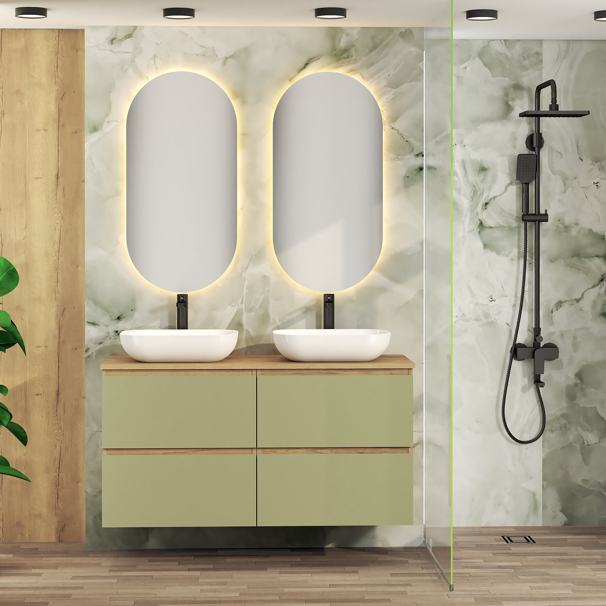Conjunto de Baño Nia | Mueble Suspendido | 120 cm Verde | Cuatro Cajones | Lavabo Sobrepuesto | No incluye Espejo | Mueble Montado| Alday