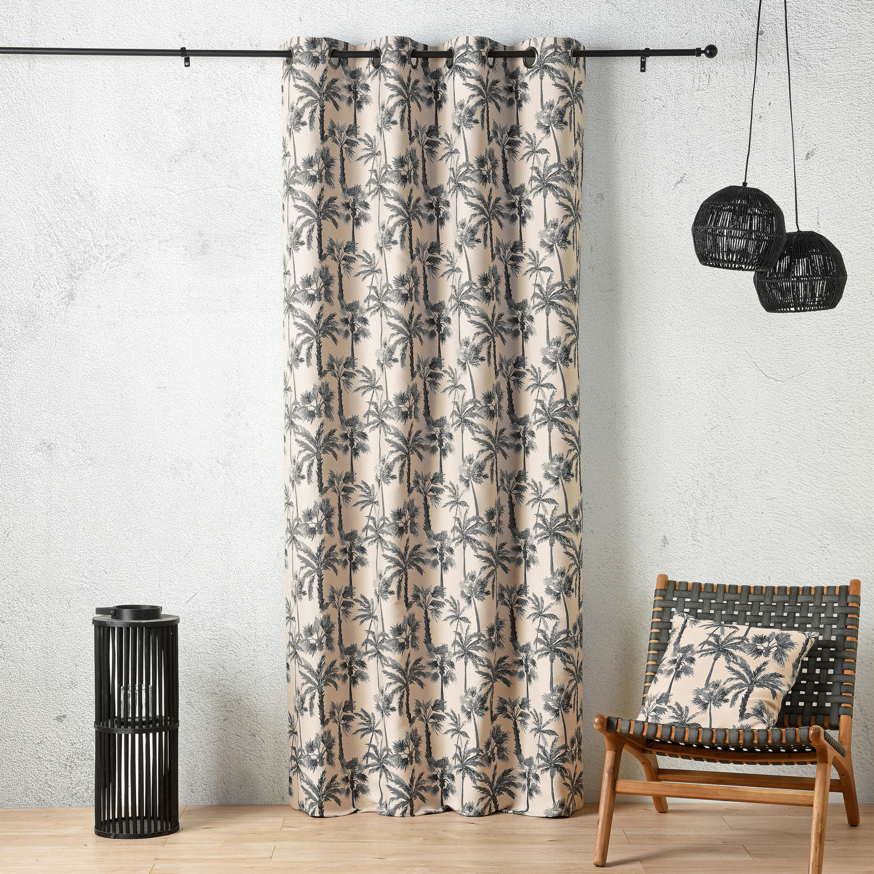 Coussin motif palmier tissé - Bleu
