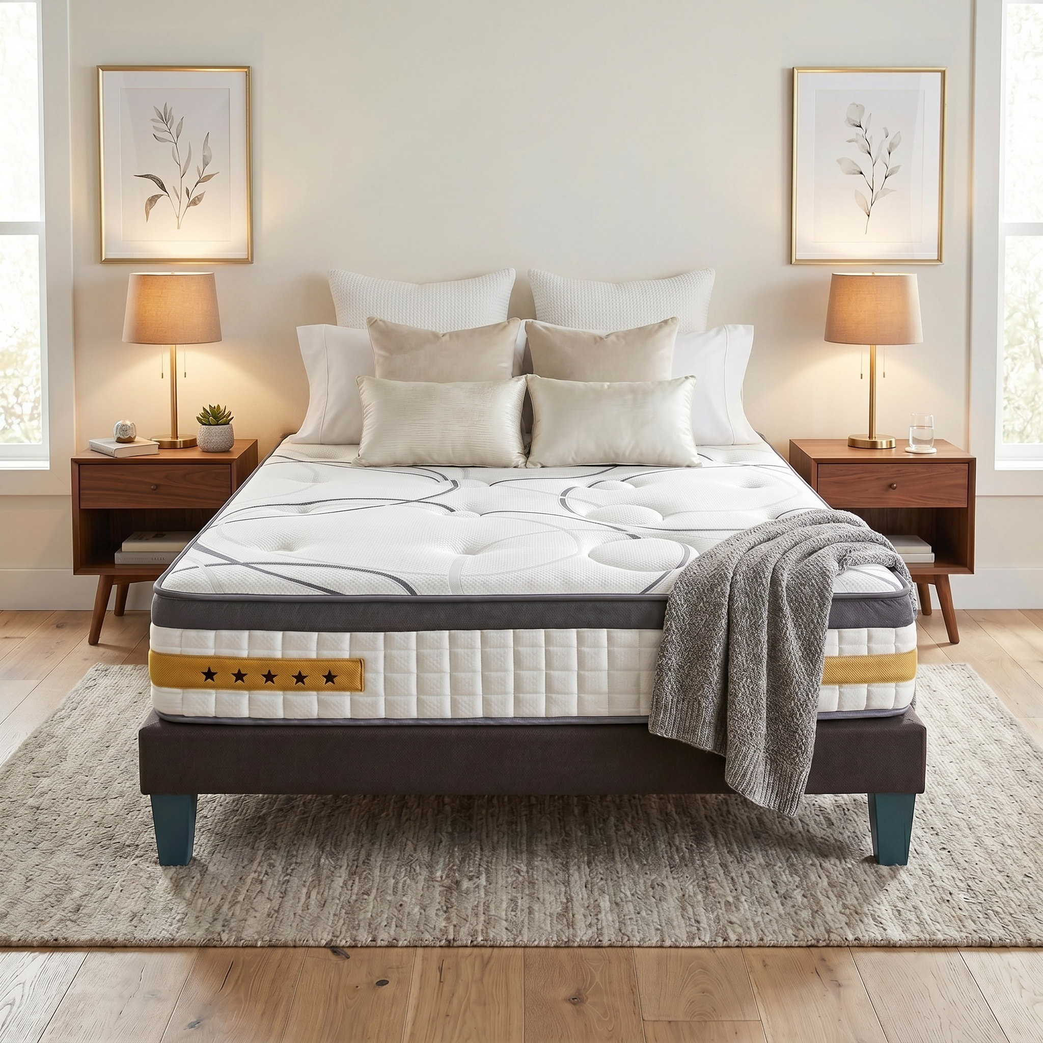 Ensemble Matelas Copenhague & Sommier KIT15, 24 cm, Technologie tri-lattes, Soutien Ferme, Aération Optimale