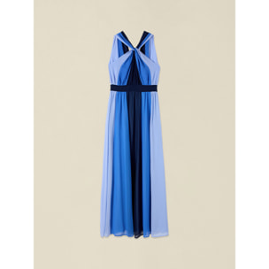 Oltre - Vestido largo color block - Light - blue