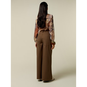 Oltre - Pantaloni wide leg in twill - Marrone