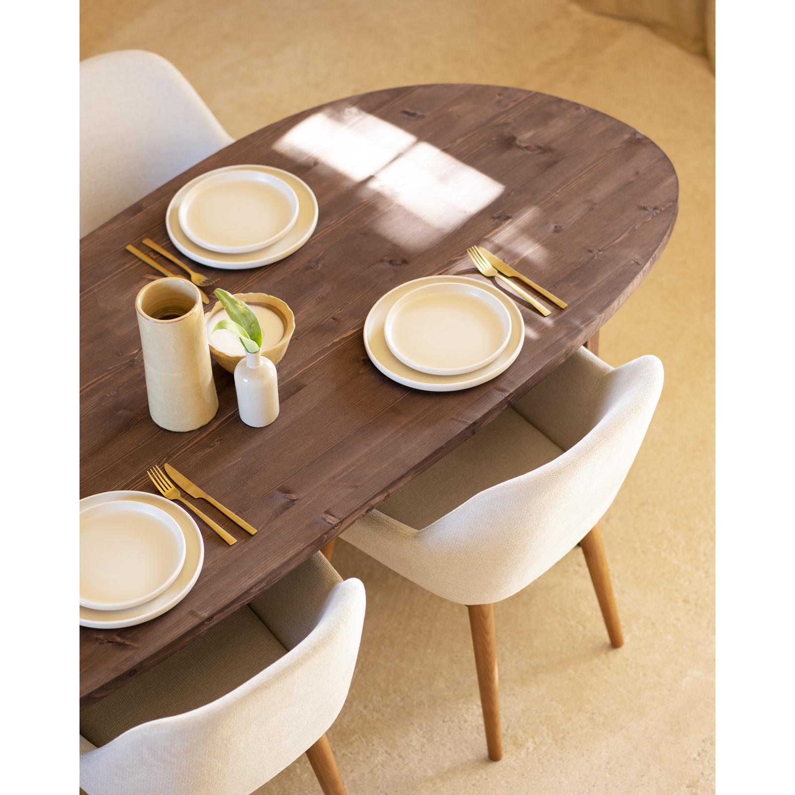 Table à manger ovale en bois massif ton noyer de différentes tailles