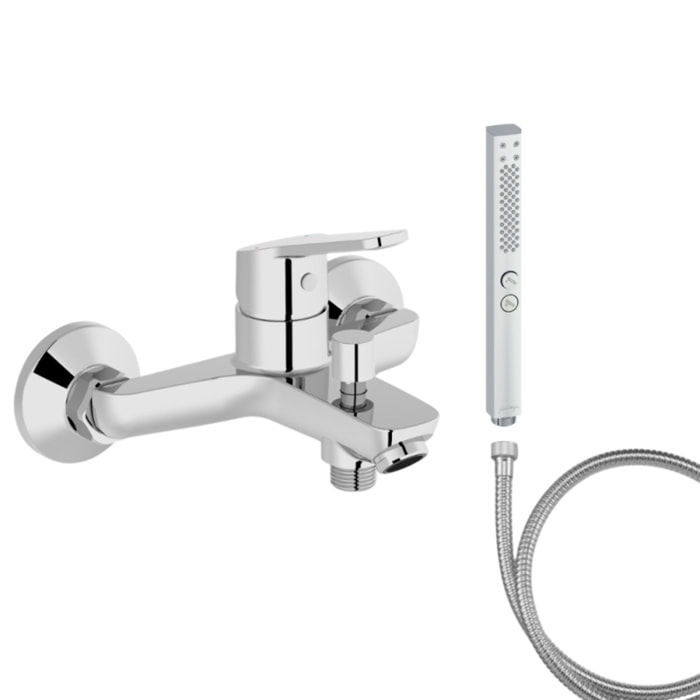 Mitigeur baignoire Aimé + pommeau de douche Shift+ carré + flexible de douche métal