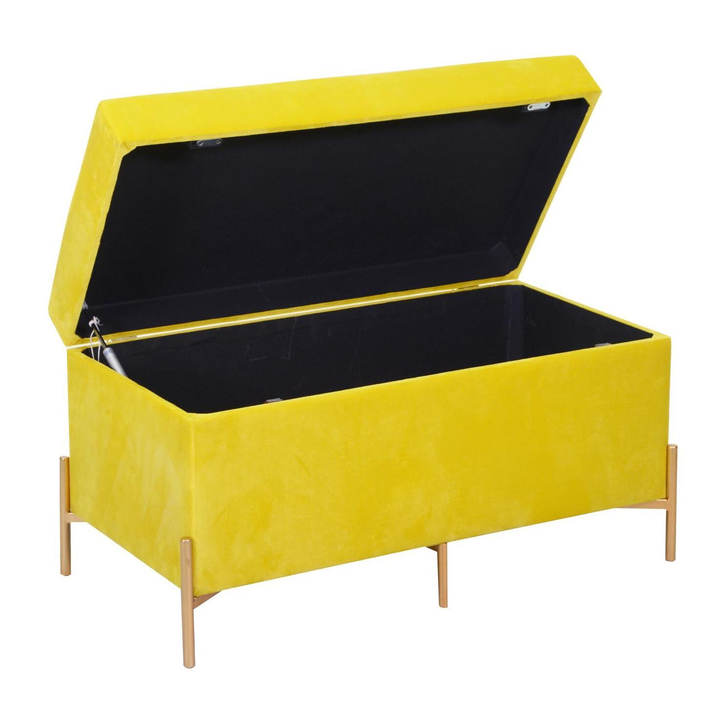 Panca contenitore Vacchetti in velluto giallo cm78x40h45