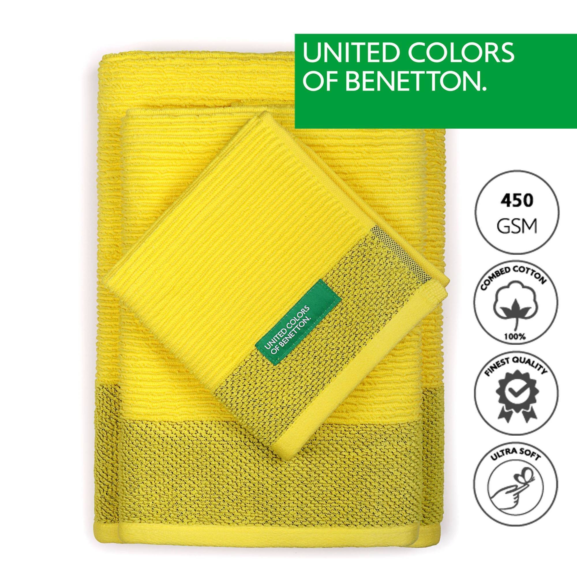 Set de albornoz unisex 380gsm algodón amarillo + toallas de baño (tocador 30x50cm + manos 50x90cm + baño 70x140cm) 450gsm algodón benetton
