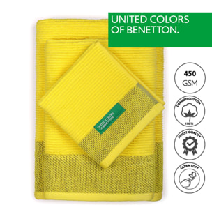 Set de albornoz unisex 380gsm algodón amarillo + toallas de baño (tocador 30x50cm + manos 50x90cm + baño 70x140cm) 450gsm algodón benetton