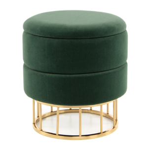 Pouf contenitore Zero in velluto verde e metallo dorato