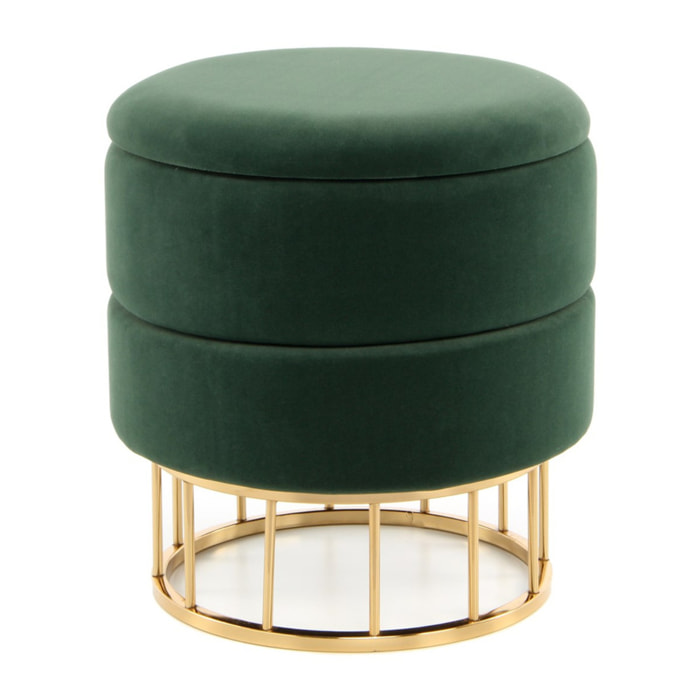 Pouf contenitore Zero in velluto verde e metallo dorato