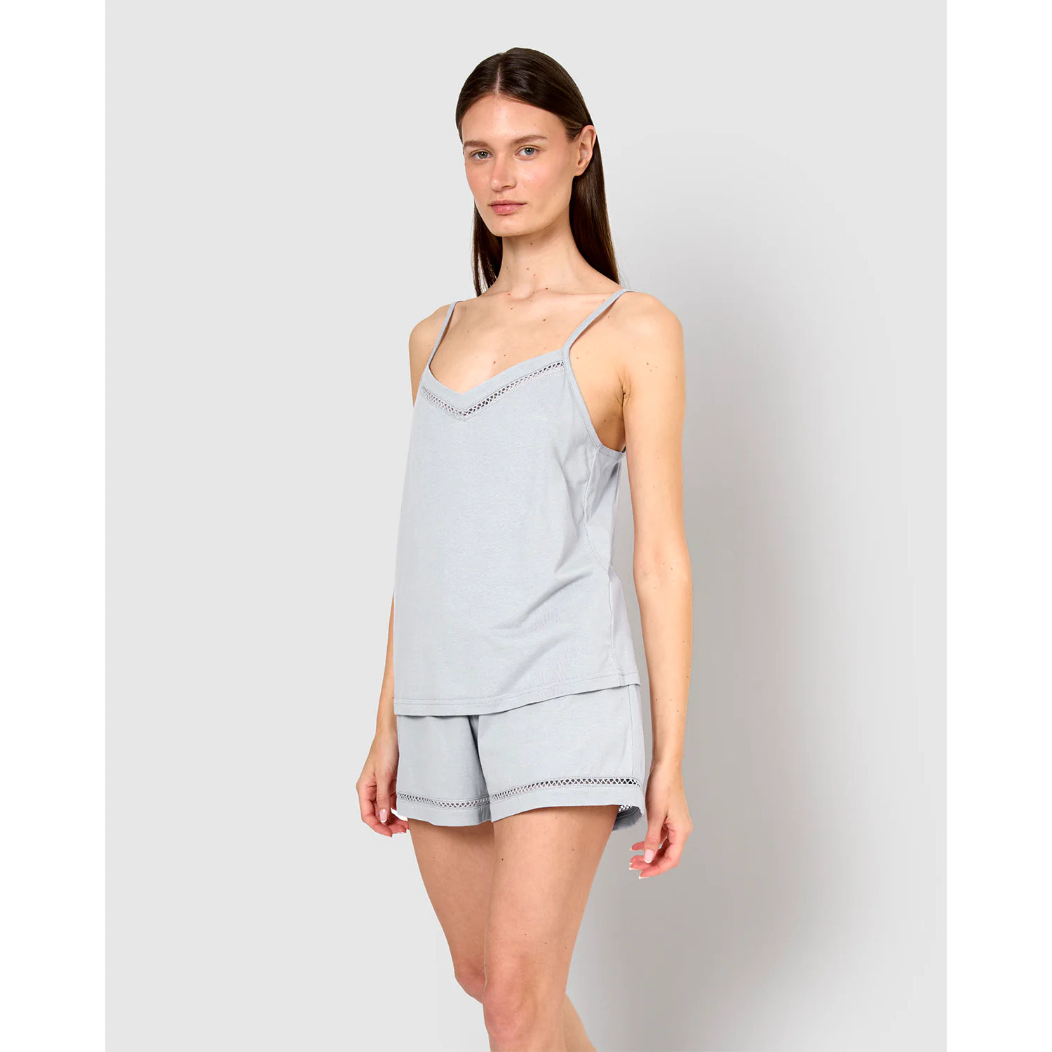 Pigiama corto cotone sfilatura spalline celeste