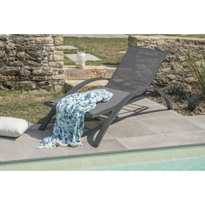 BARCELONA - Lot de 2 bains de soleil en toile plastifiée et aluminium gris