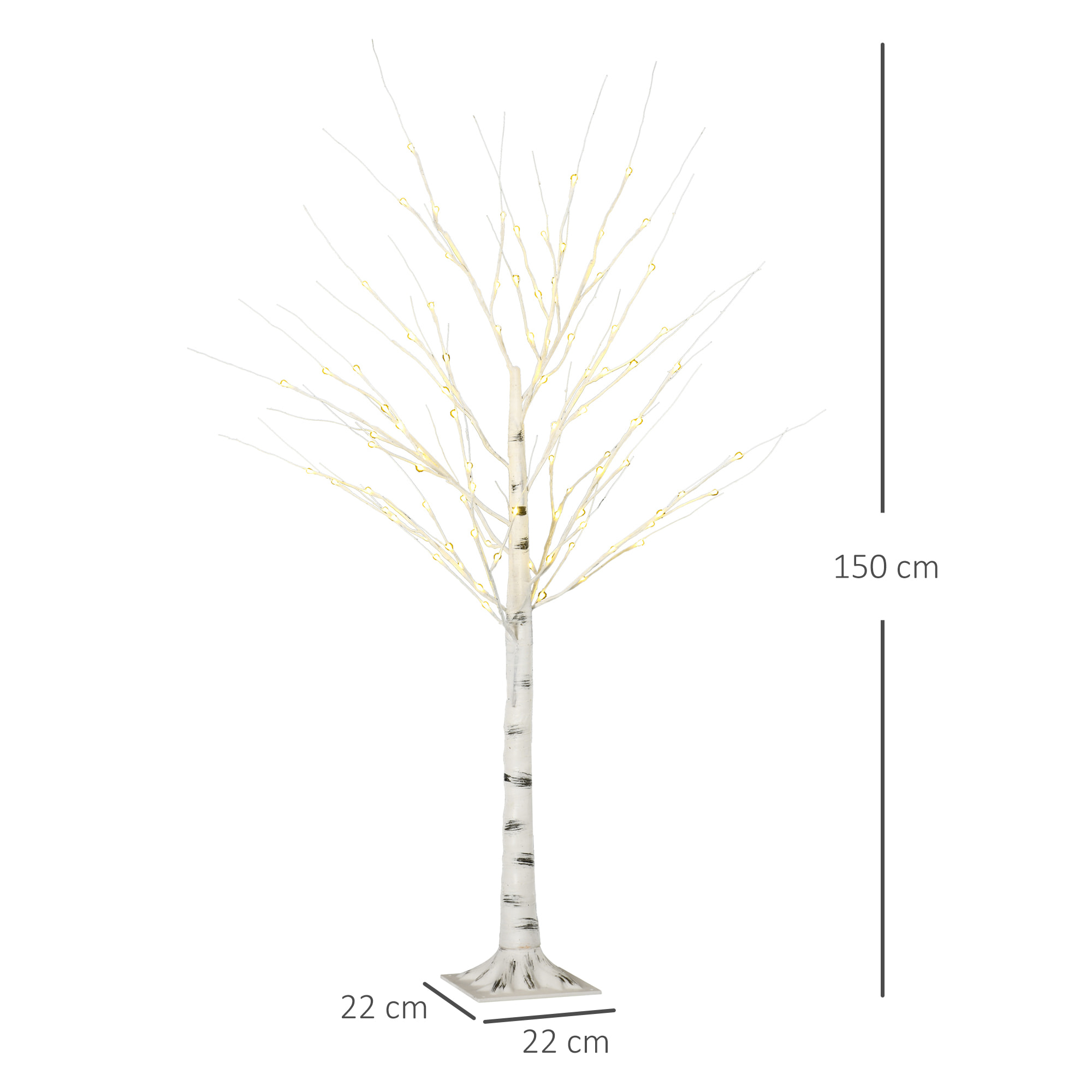 Arbre lumineux LED bouleau - décoration lumineuse - 96 LEDS blanc chaud - norme IP 44 - usage intérieur/extérieur - 1,5H m - métal PP blanc