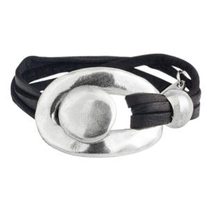 Pulsera multipiel y plata "Central" negro